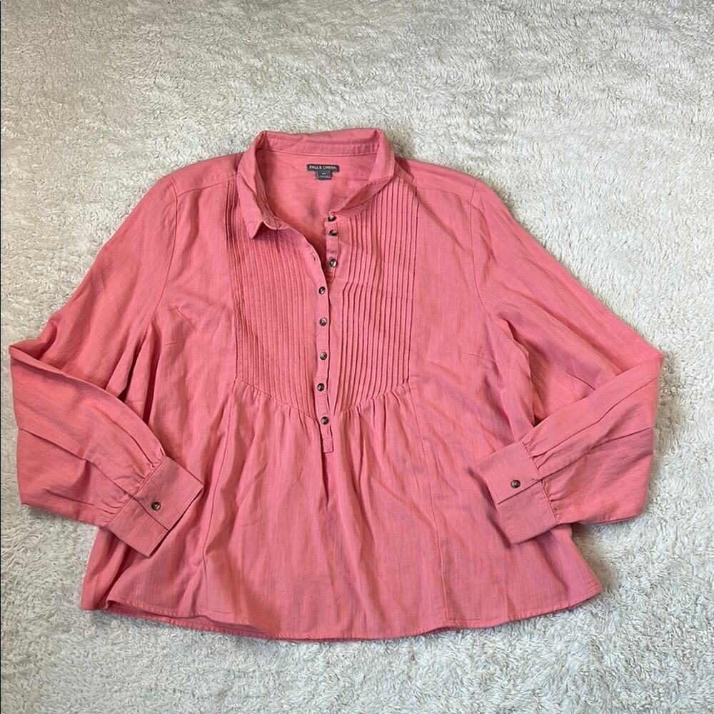 Falls Creek pink cotton long sleeved peasant blouse, xl